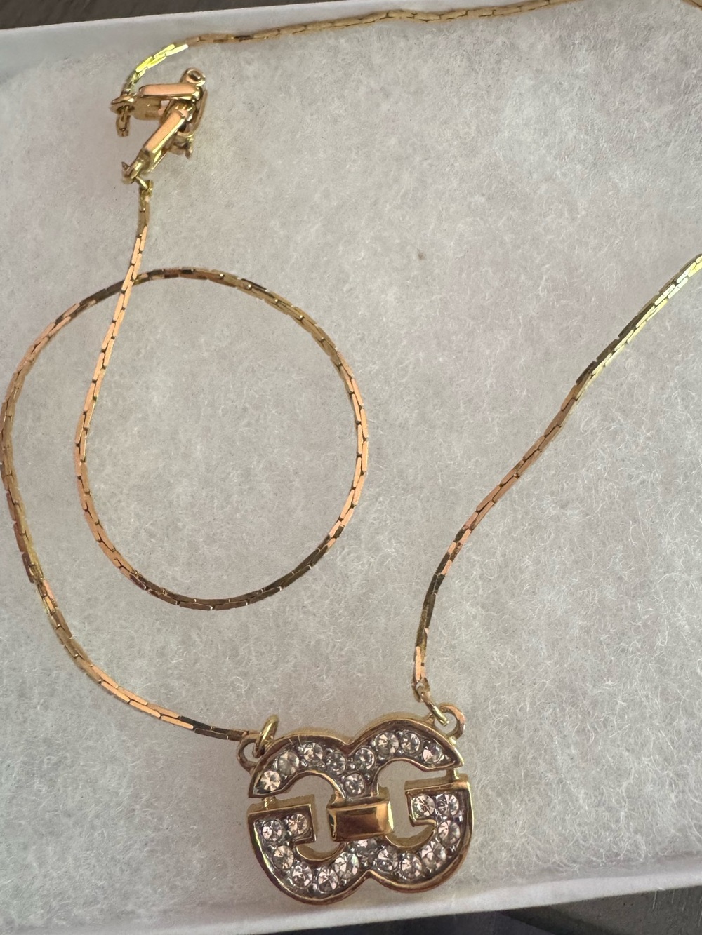 Vintage Givenchy Rhinestone G Logo Pendant Necklace